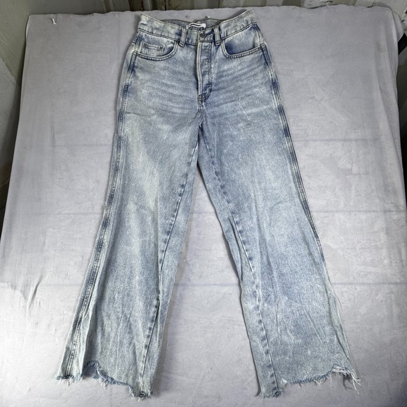 PacSun Denim - PacSun Womens Baggy Jeans Blue Denim 5-Pocket Raw Hem Light Wash Whisker 26